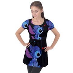 Stitch Love Cartoon Cute Space Puff Sleeve Tunic Top by Bedest