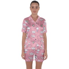 Cute Unicorn Seamless Pattern Satin Short Sleeve Pajamas Set by Apen