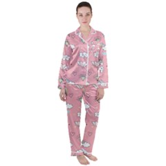 Cute Unicorn Seamless Pattern Women s Long Sleeve Satin Pajamas Set	 by Apen