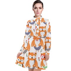 Cute Colorful Owl Cartoon Seamless Pattern Long Sleeve Chiffon Shirt Dress by Apen