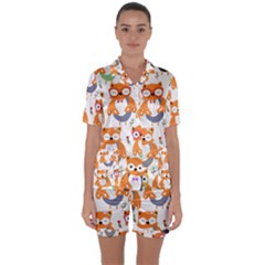 Cute Colorful Owl Cartoon Seamless Pattern Satin Short Sleeve Pajamas Set by Apen