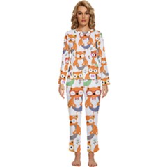 Cute Colorful Owl Cartoon Seamless Pattern Womens  Long Sleeve Lightweight Pajamas Set by Apen