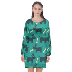 Happy Dogs Animals Pattern Long Sleeve Chiffon Shift Dress  by Ket1n9