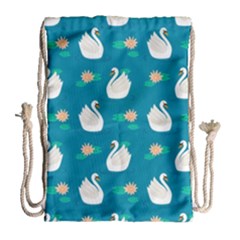 Elegant Swan Pattern With Water Lily Flowers Drawstring Bag (large) by Ket1n9