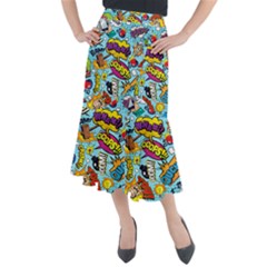 Comic Elements Colorful Seamless Pattern Midi Mermaid Skirt by Hannah976