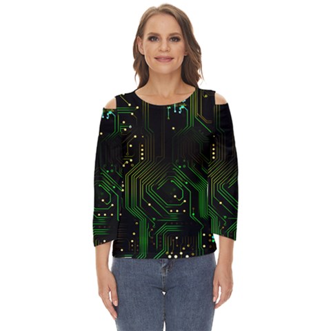 Circuits Circuit Board Green Technology Cut Out Wide Sleeve Top by Ndabl3x