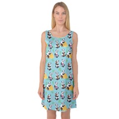 Sky Blue Hungry Panda & Waffles Kids Sleeveless Satin Nightdress by CoolDesigns