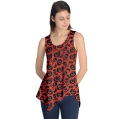 Brown Halloween With Pumpkin And Skeleton Pattern Sleeveless Tunic Top by CoolDesigns