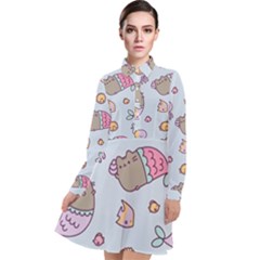 Pusheen Cat Cute Long Sleeve Chiffon Shirt Dress by Grandong