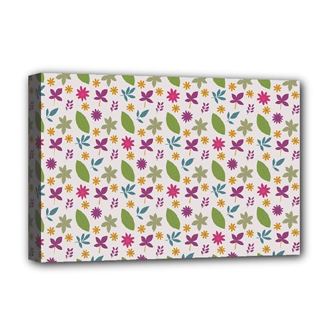 Pattern Flowers Leaves Green Purple Pink Deluxe Canvas 18  X 12  (stretched) by Maspions