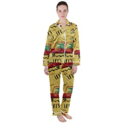 Childish Seamless Pattern With Dino Driver Women s Long Sleeve Satin Pajamas Set	 by Apen