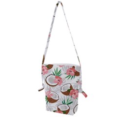 Seamless Pattern Coconut Piece Palm Leaves With Pink Hibiscus Folding Shoulder Bag by Apen