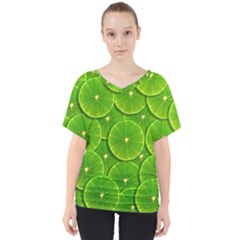 Lime Textures Macro, Tropical Fruits, Citrus Fruits, Green Lemon Texture V-neck Dolman Drape Top by nateshop