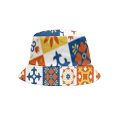 Mexican Talavera Pattern Ceramic Tiles With Flower Leaves Bird Ornaments Traditional Majolica Style Bucket Hat (kids) by Ket1n9