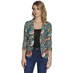 Birds Pattern Flowers Whimsical Women s One-button 3/4 Sleeve Short Jacket by Salmanaz77