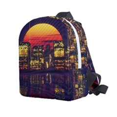 Abstract City Retro Sunset Night Kids  Age 2-4 Lightweight Preschool Backpack by Bedest