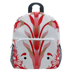 A Drawing Of A Red Flower And Leaves On A White Background Kids  Age 5-10 Lightweight School Backpack With Side Pockets by catchydesignhill