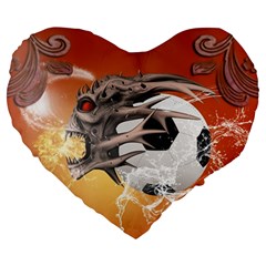 Soccer With Skull And Fire And Water Splash Large 19  Premium Flano Heart Shape Cushions by FantasyWorld7