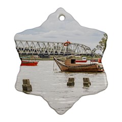 Boats At Santa Lucia River In Montevideo Uruguay Snowflake Ornament (2-side) by dflcprints