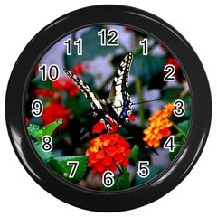 Butterfly Flowers 1 Wall Clocks (black) by trendistuff