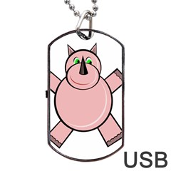 Pink Rhino Dog Tag Usb Flash (two Sides)  by Valentinaart