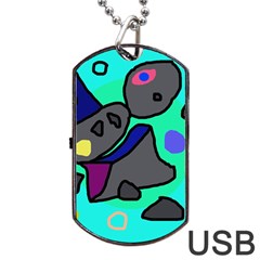 Blue Comic Abstract Dog Tag Usb Flash (one Side) by Valentinaart