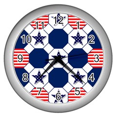 Patriotic Symbolic Red White Blue Wall Clocks (silver)  by Nexatart