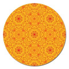 Solar Mandala  Orange Rangoli  Magnet 5  (round) by bunart