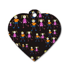 Kids Tile A Fun Cartoon Happy Kids Tiling Pattern Dog Tag Heart (one Side) by Nexatart