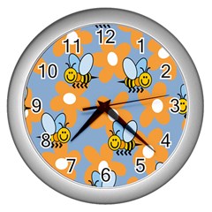 Wasp Bee Honey Flower Floral Star Orange Yellow Gray Wall Clocks (silver)  by Mariart