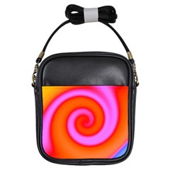 Swirl Orange Pink Abstract Girls Sling Bags by BrightVibesDesign