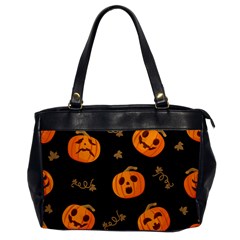 Funny Scary Black Orange Halloween Pumpkins Pattern Oversize Office Handbag by HalloweenParty