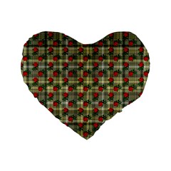 Roses Yellow Plaid Standard 16  Premium Heart Shape Cushions by snowwhitegirl