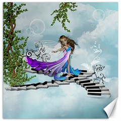 Cute Fairy Dancing On A Piano Canvas 12  X 12  by FantasyWorld7