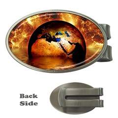 Earth Globe Water Fire Flame Money Clips (oval)  by HermanTelo