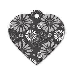 Floral Pattern Dog Tag Heart (two Sides) by HermanTelo