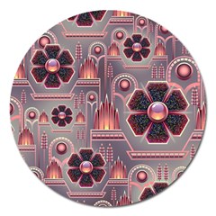 Floral Flower Stylised Magnet 5  (round) by HermanTelo