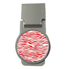 Red And White Zebra Money Clips (round)  by Angelandspot