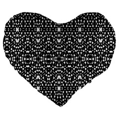 Ethnic Black And White Geometric Print Large 19  Premium Heart Shape Cushions by dflcprintsclothing