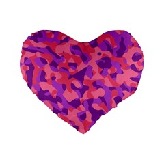 Pink And Purple Camouflage Standard 16  Premium Flano Heart Shape Cushions by SpinnyChairDesigns