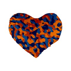 Blue And Orange Camouflage Pattern Standard 16  Premium Flano Heart Shape Cushions by SpinnyChairDesigns