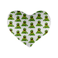 Kermit The Frog Standard 16  Premium Flano Heart Shape Cushions by Valentinaart