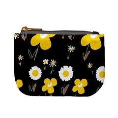 Daisy Flowers White Yellow Brown Black Mini Coin Purse by Mazipoodles