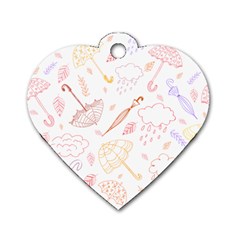 Weather Umbrella Rain Cloud Seamless Doodle Pattern Dog Tag Heart (two Sides) by Bakwanart