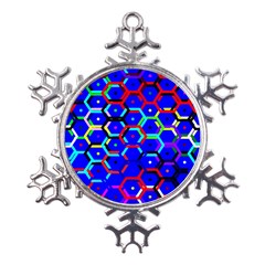 Blue Bee Hive Pattern Metal Large Snowflake Ornament by Amaryn4rt