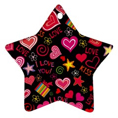 Multicolored Love Hearts Kiss Romantic Pattern Ornament (star) by uniart180623