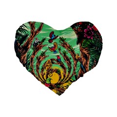 Monkey Tiger Bird Parrot Forest Jungle Style Standard 16  Premium Heart Shape Cushions by Grandong