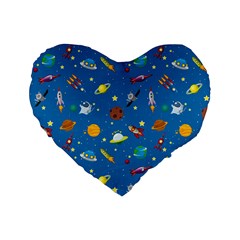 Space Rocket Solar System Pattern Standard 16  Premium Flano Heart Shape Cushions by Bangk1t