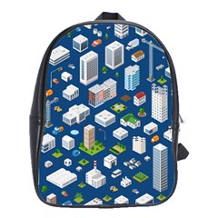 Isometric-seamless-pattern-megapolis School Bag (large) by Amaryn4rt