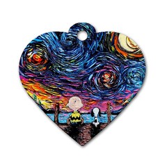 Cartoon Dog Vincent Van Gogh s Starry Night Parody Dog Tag Heart (two Sides) by Modalart